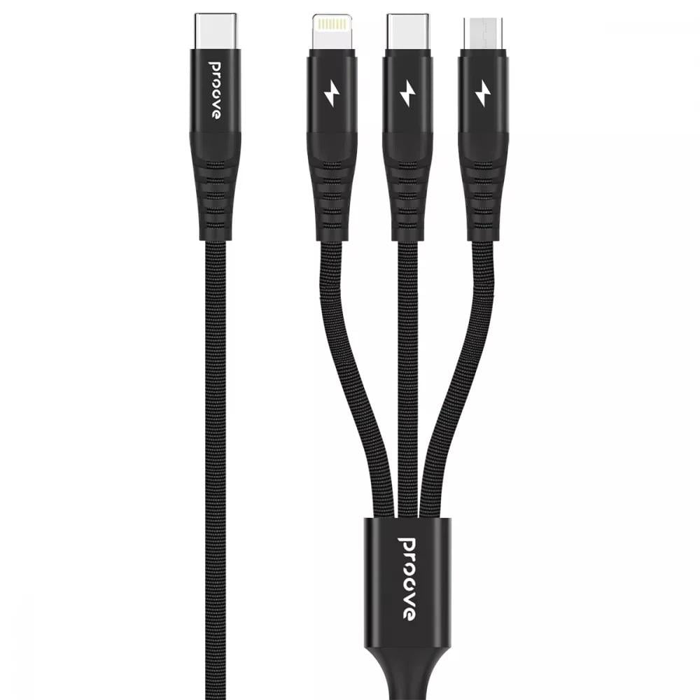 Кабель Proove Hydra 3in1 Type-C/Lightning/Micro USB 15W 1 м Black (08f3db83)