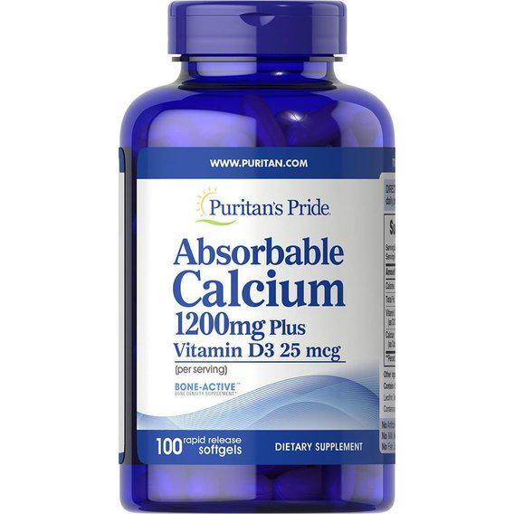 Микроэлемент Кальций Puritan's Pride Absorbable Calcium 1200 мг with Vitamin D 1000 IU 100 Softgels