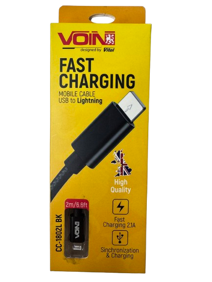 Кабель Voin CC-1802L BK USB-Lightning 3А швидка зарядка/передача даних 2 м Black (CC-1802L BK)