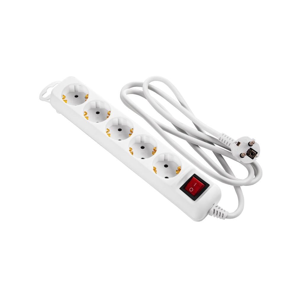 Удлинитель сетевой 2E 5xSchuko с выключателем 3G 1,5 мм 1,5 м White (2E-U05ESM1.5) - фото 1