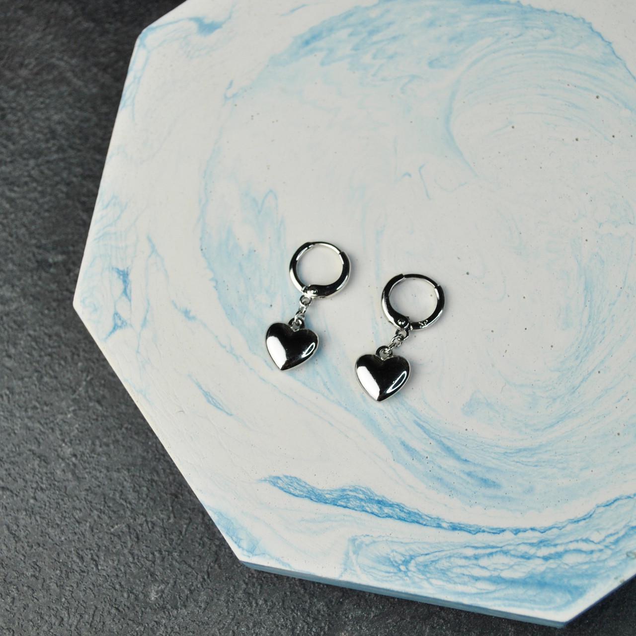 Сережки-кольца сердечки медицинская сталь родий (x190) - фото 5 Сережки-кольца сердечки медицинская сталь родий (x190) - фото 5