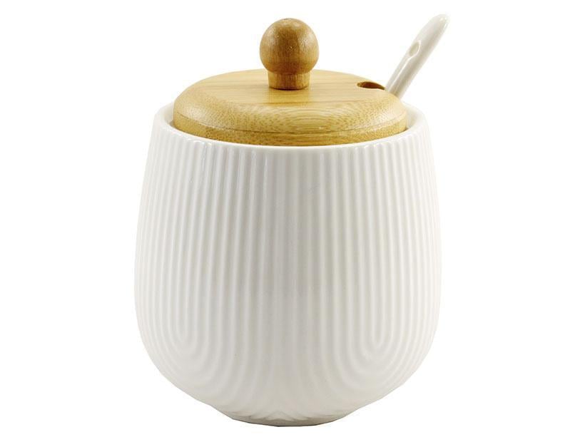 Цукорниця порцелянова Interos з ложкою та дерев'яною кришкою 340 мл (PJ03431-1)