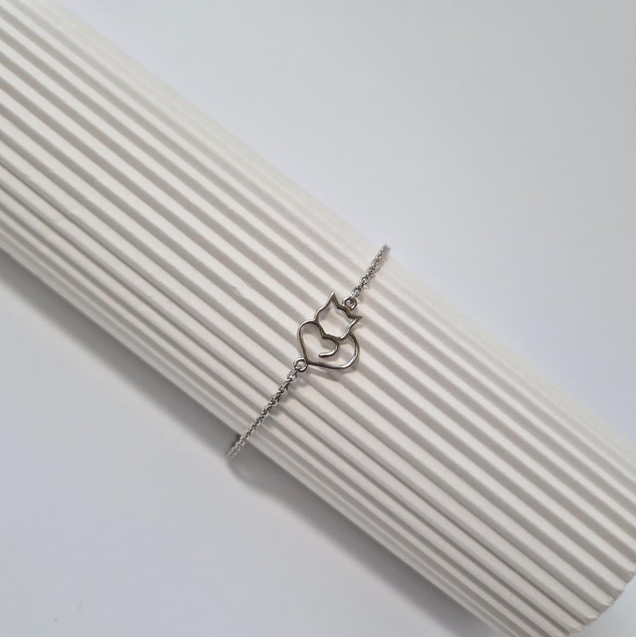 Браслет серебряный на руку без камней Котик 16-20 см 925 проба родованное 75308 1,80 г (2633551789)