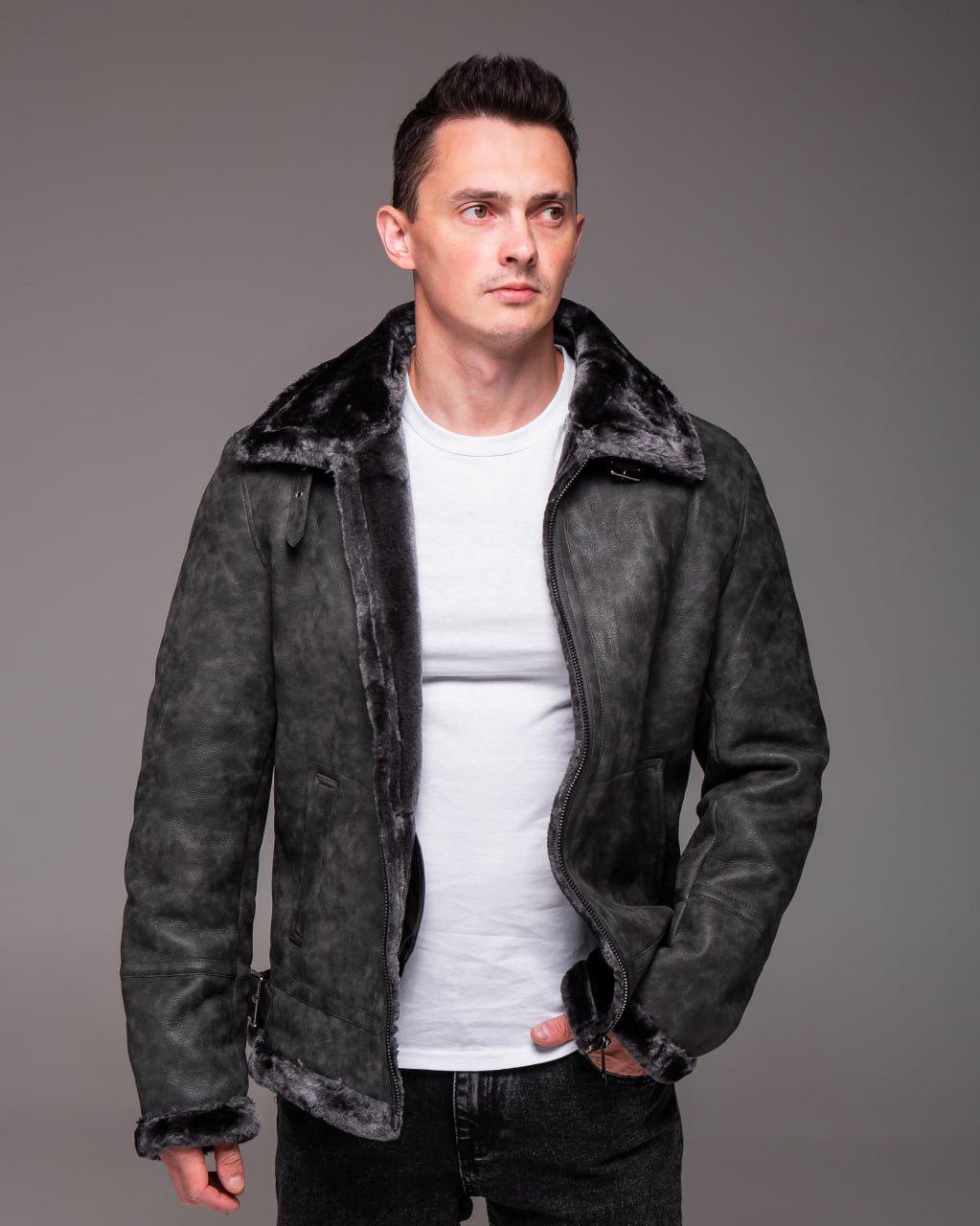 Дублянка чоловіча зимова на хутрі S Сірий (2426) - фото 2 Дублянка чоловіча зимова на хутрі S Сірий (2426) - фото 2