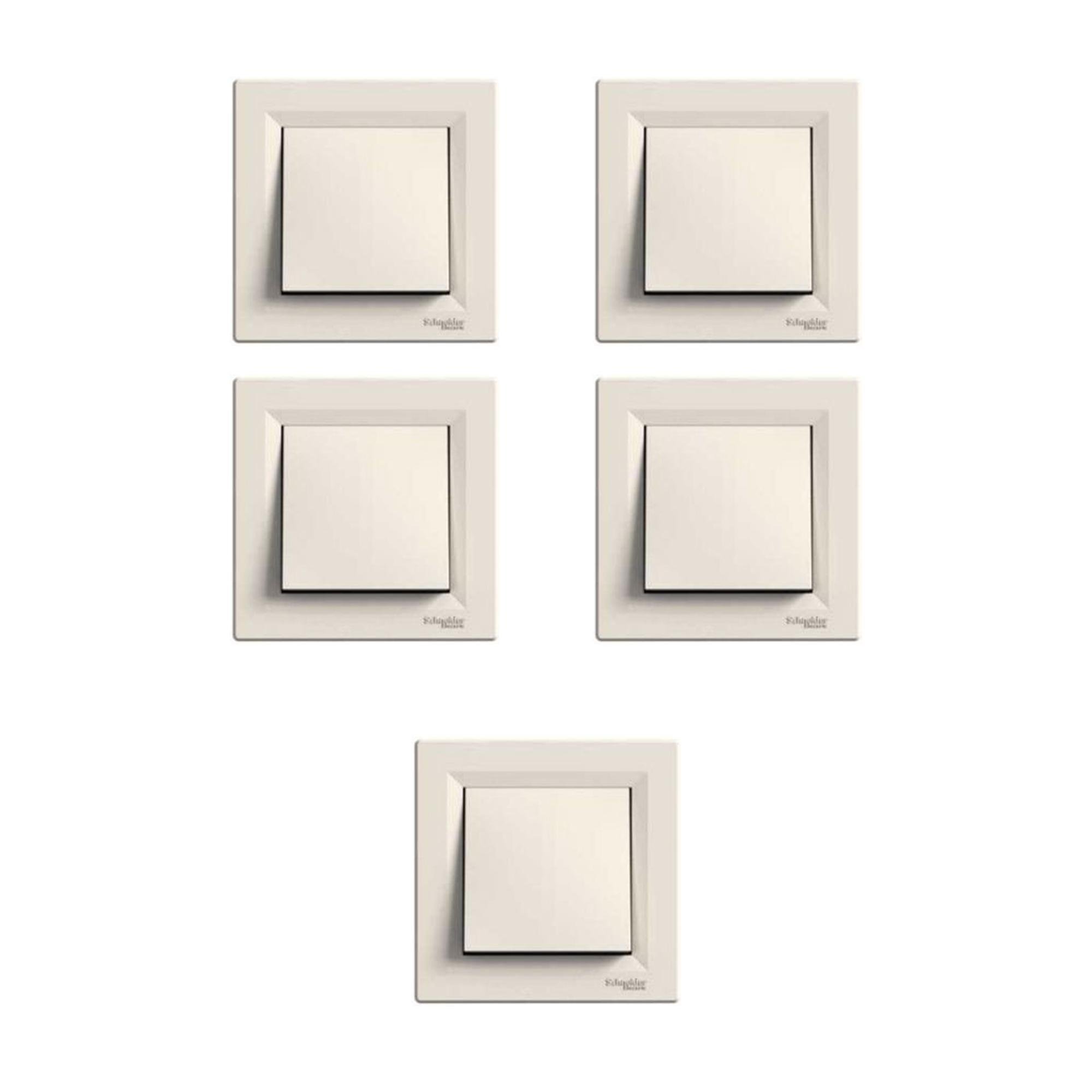 Комплект вимикачів Schneider Electric Asfora з рамкою 1-й 5 шт. Крем (EPH0100123)