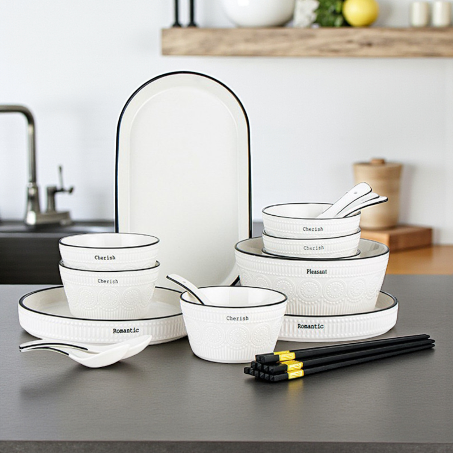 Сервіз столовий керамічний для суші Yiwu Romantic на 6 персон 22 предмети Білий (HP-15-1) - фото 2