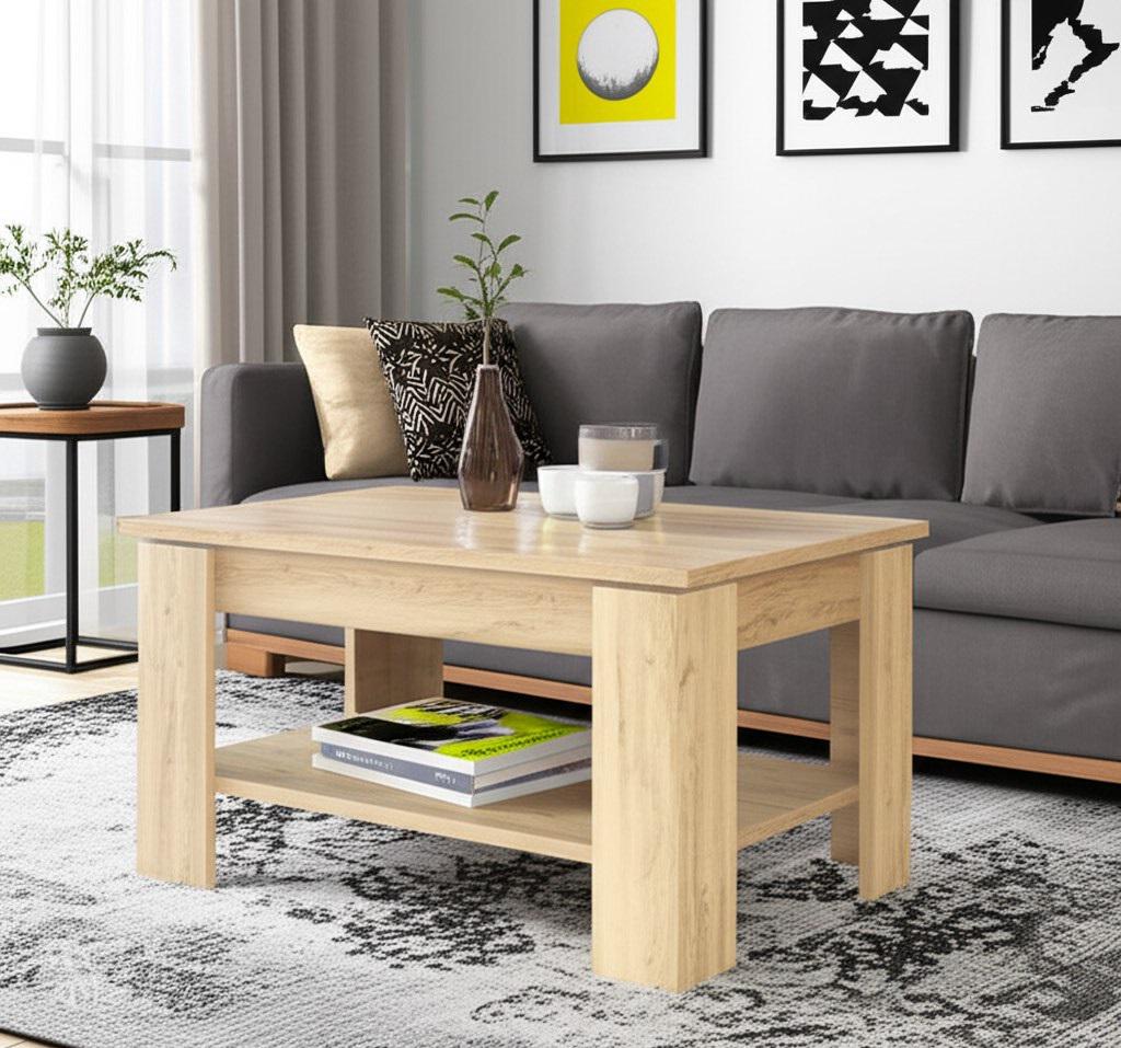 Стол журнальный MEBLIBUD BELLA с полкой 80х50х40 см Дуб крафт Золотой - фото 4