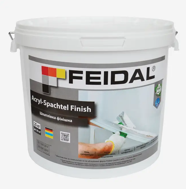 Шпаклевка финишная Feidal Acryl-Spachtel Finish готовая для внутренней отделки стен и потолков 25 кг Белый