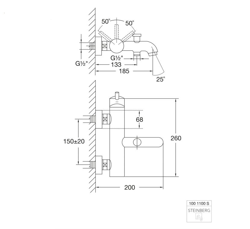 Смеситель для ванны Steinberg (100 1100 S), Германия, черный матовый - фото 3 Смеситель для ванны Steinberg (100 1100 S), Германия, черный матовый - фото 3
