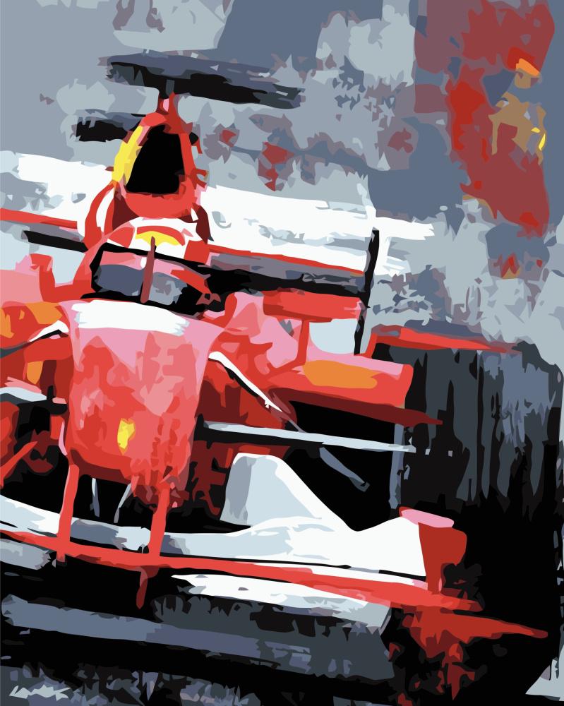 Картина по номерам Strateg Премиум Красный болид с лаком 40х50 см (VA-3432)