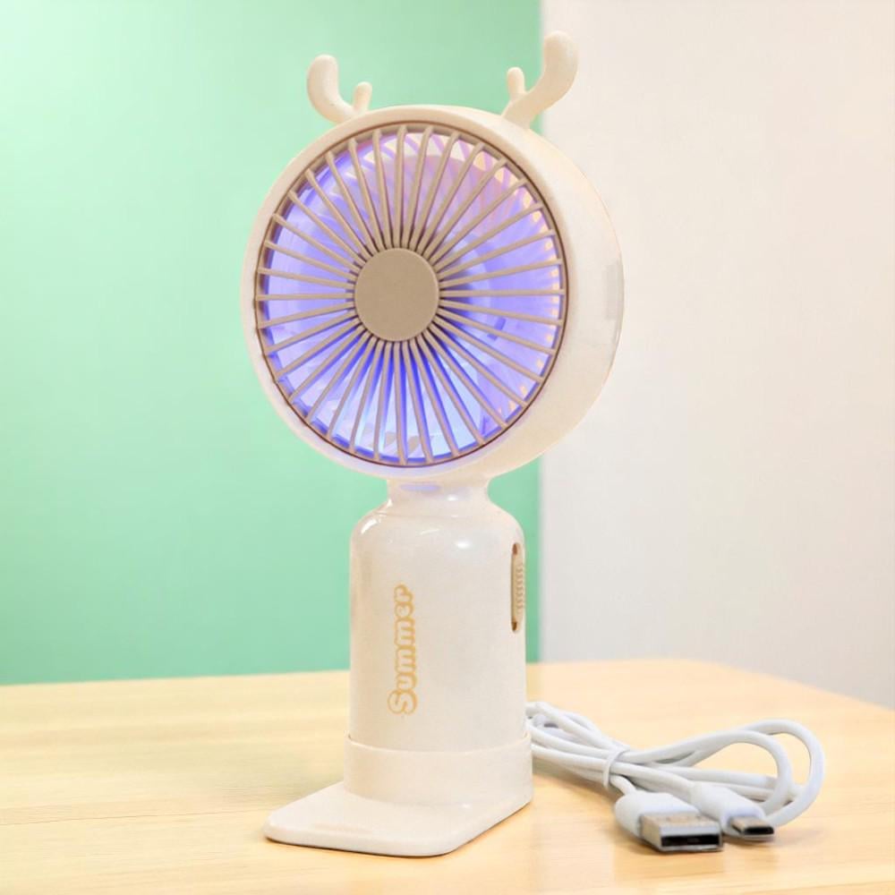 Портативный вентилятор с рожками Олень на аккумуляторе и USB Бежевый - фото 2 Портативный вентилятор с рожками Олень на аккумуляторе и USB Бежевый - фото 2