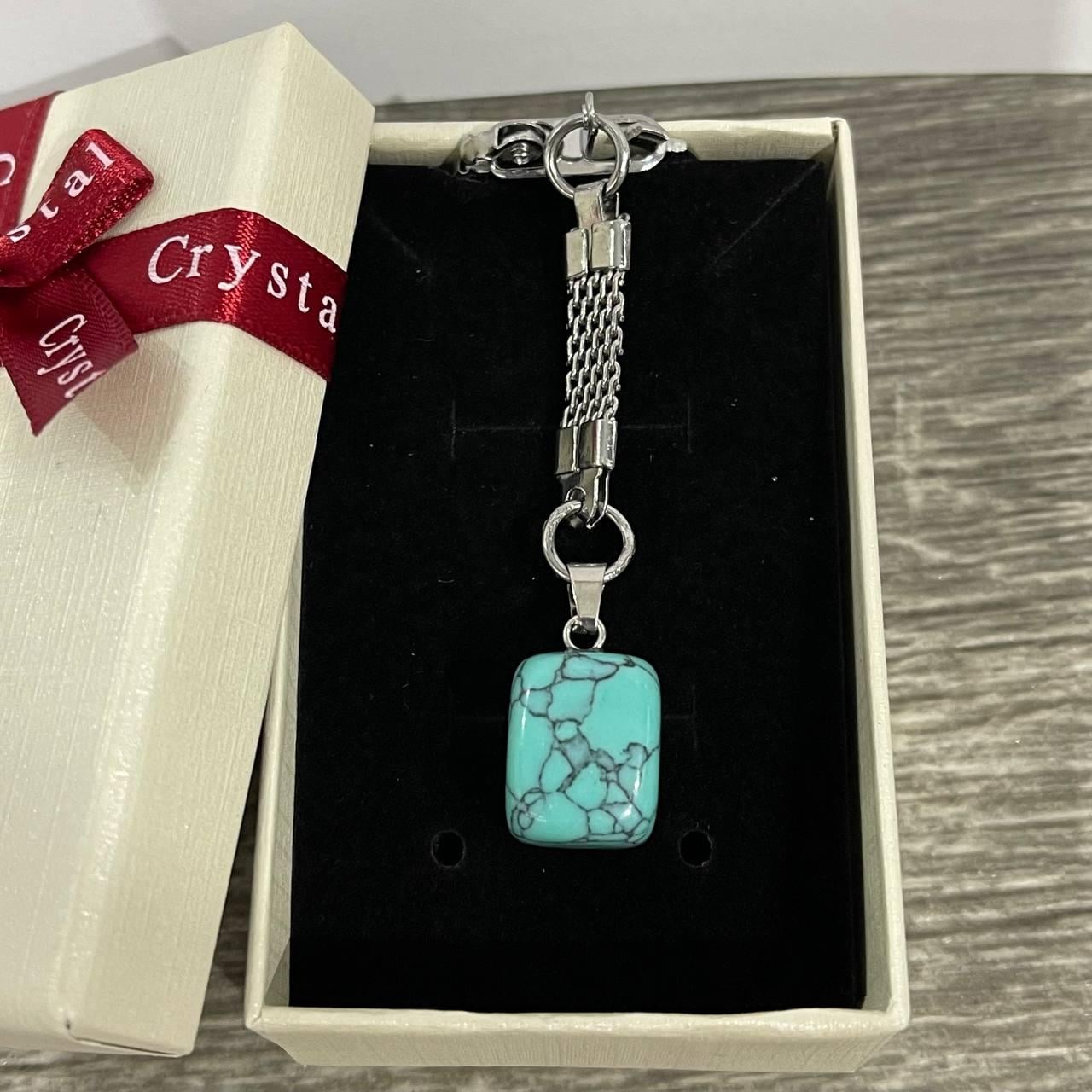 Кулон талісман з натуральним каменем бірюза у формі міні блок на брелоку для ключів (2063674318)