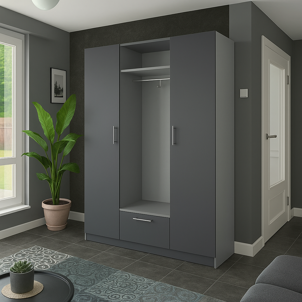 Шкаф распашной  SENAM ШР8 2600х1600х450 мм корпус ДСП Серая мышка/фасад ДСП Серый графит (ШР8.26.45.16.8)