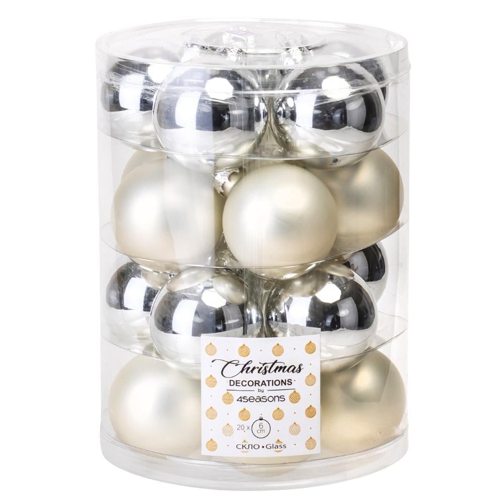 Набір ялинкових куль скляних Тепло Різдва 6 см 20 шт. Срібний (6024-011)