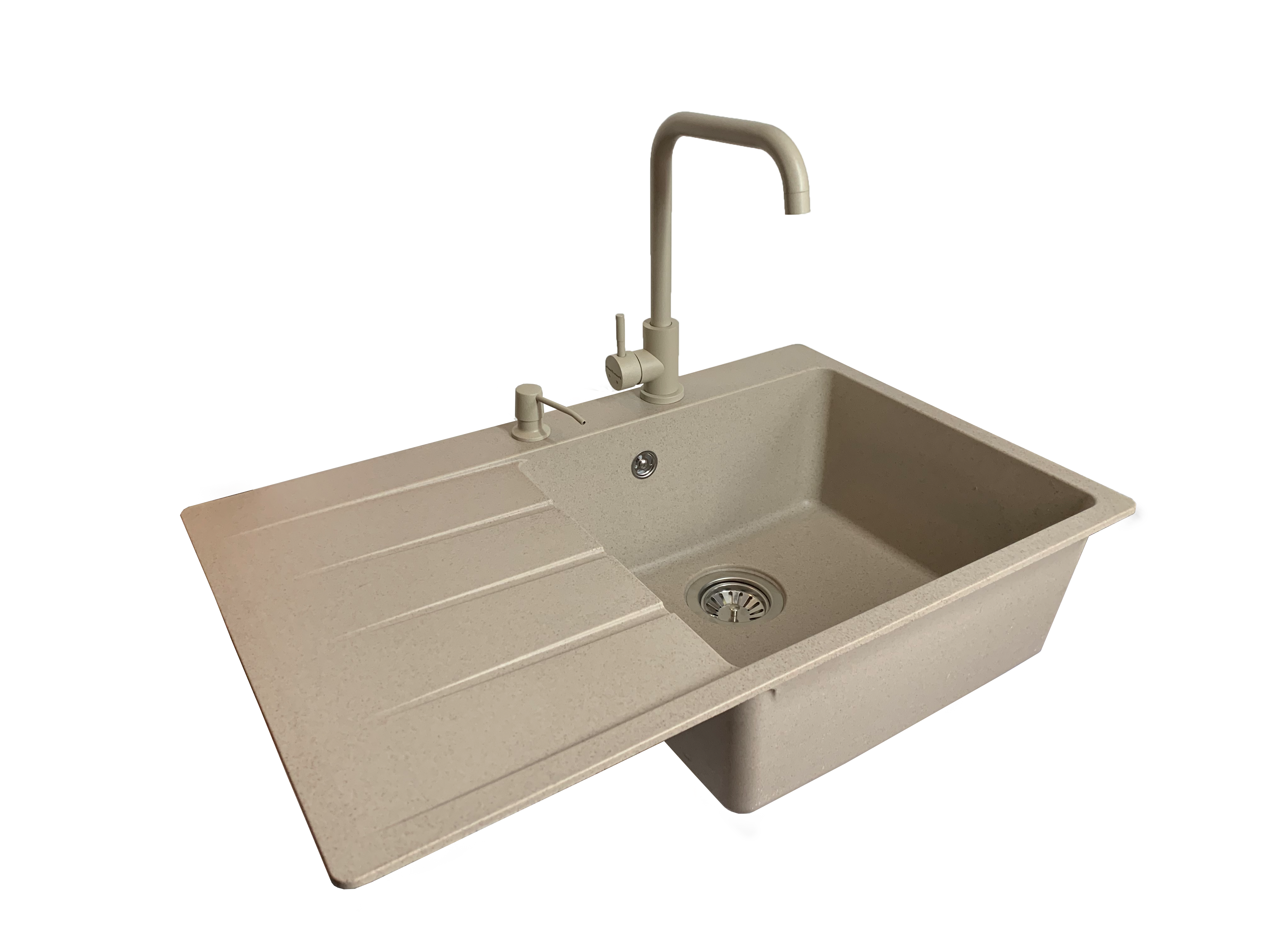 Мойка для кухни VECTOR Forest 78x50 см чаша справа/сифон/дозатор/смеситель Бежевый (8cea2abf)