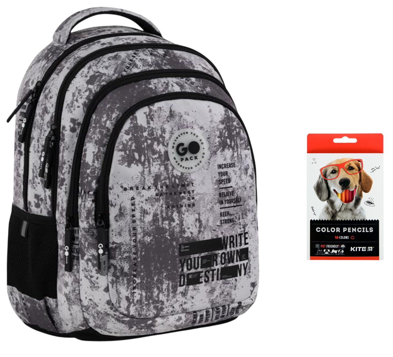 Рюкзак школьный GoPack Teens GO26-162M-3 и карандаши KITE 18 цветов (2905030992)