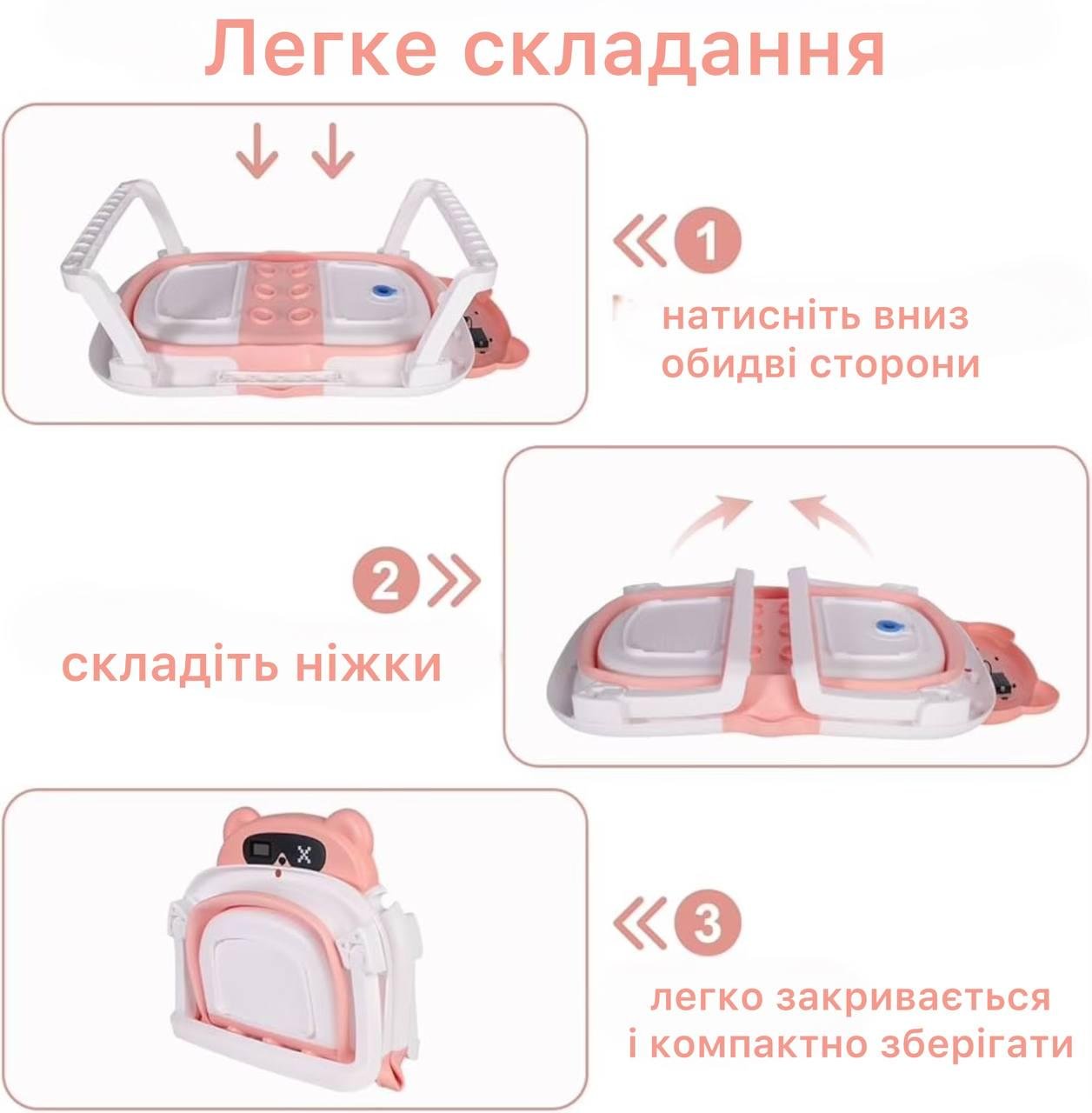 Ванна дитяча складна з подушкою Рожевий (2267) - фото 3