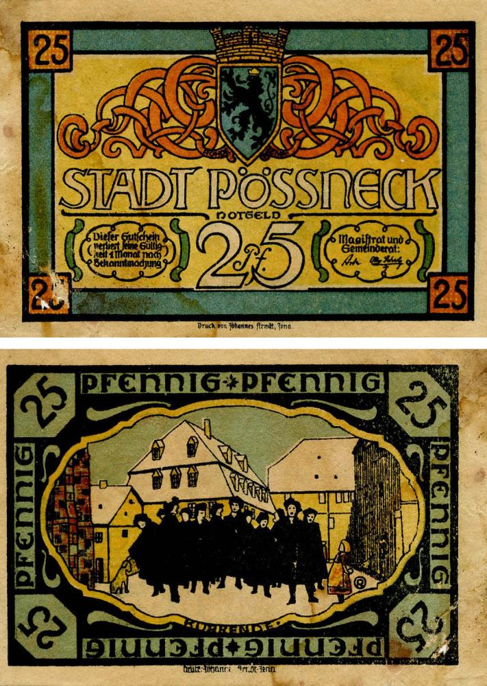 Коллекционная банкнота Германия Нотгельд 25 пфеннигов F-VF Песнек (Б18593)