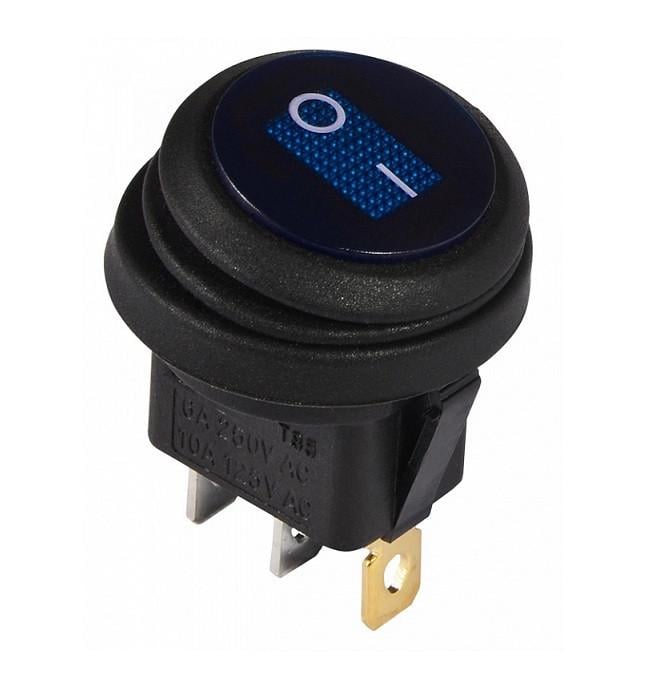 Переключатель влагозащищенный TechnoSystems KCD1-5-101WN BL/B 220 V с подсветкой круглый Blue (1554871028)