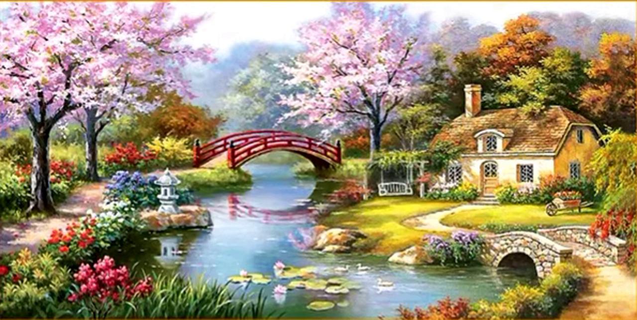 Набор для вышивания крестом Домик у реки 71x141,5 см (4940)