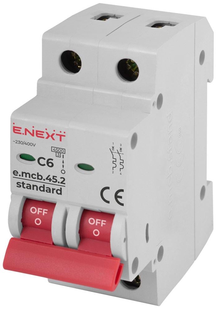 Автоматичний вимикач E.NEXT e.mcb.stand.45.2.C6 2р 6А 4,5кА C (s002015) - фото 1