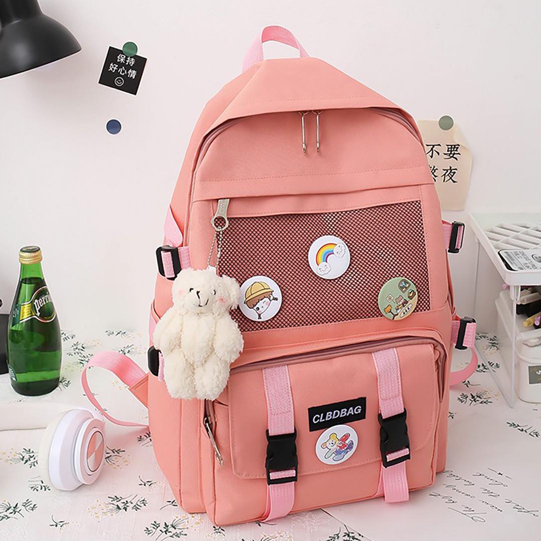 Шкільний рюкзак для дівчинки Ведмедик з значками 4в1 5-11 клас Рожевий (2682110834) - фото 4 Шкільний рюкзак для дівчинки Ведмедик з значками 4в1 5-11 клас Рожевий (2682110834) - фото 4