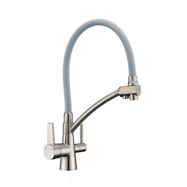 Смеситель для кухни на две воды Gappo G4398 с гибким изливом Серый сатин (1037423)