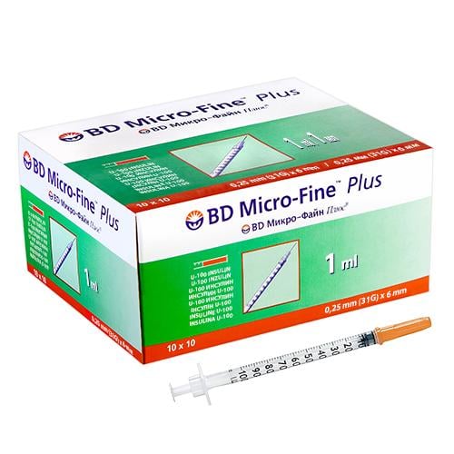 Шприц инсулиновый BD Micro-Fine 1 мл U-100 31G 0,25х6 мм (COM01989) Шприц инсулиновый BD Micro-Fine 1 мл U-100 31G 0,25х6 мм (COM01989)