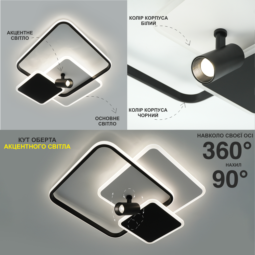 Люстра світлодіодна ESLLSE ECLIPSE 95 W 515х480х130 мм Чорно-білий (10442) - фото 8