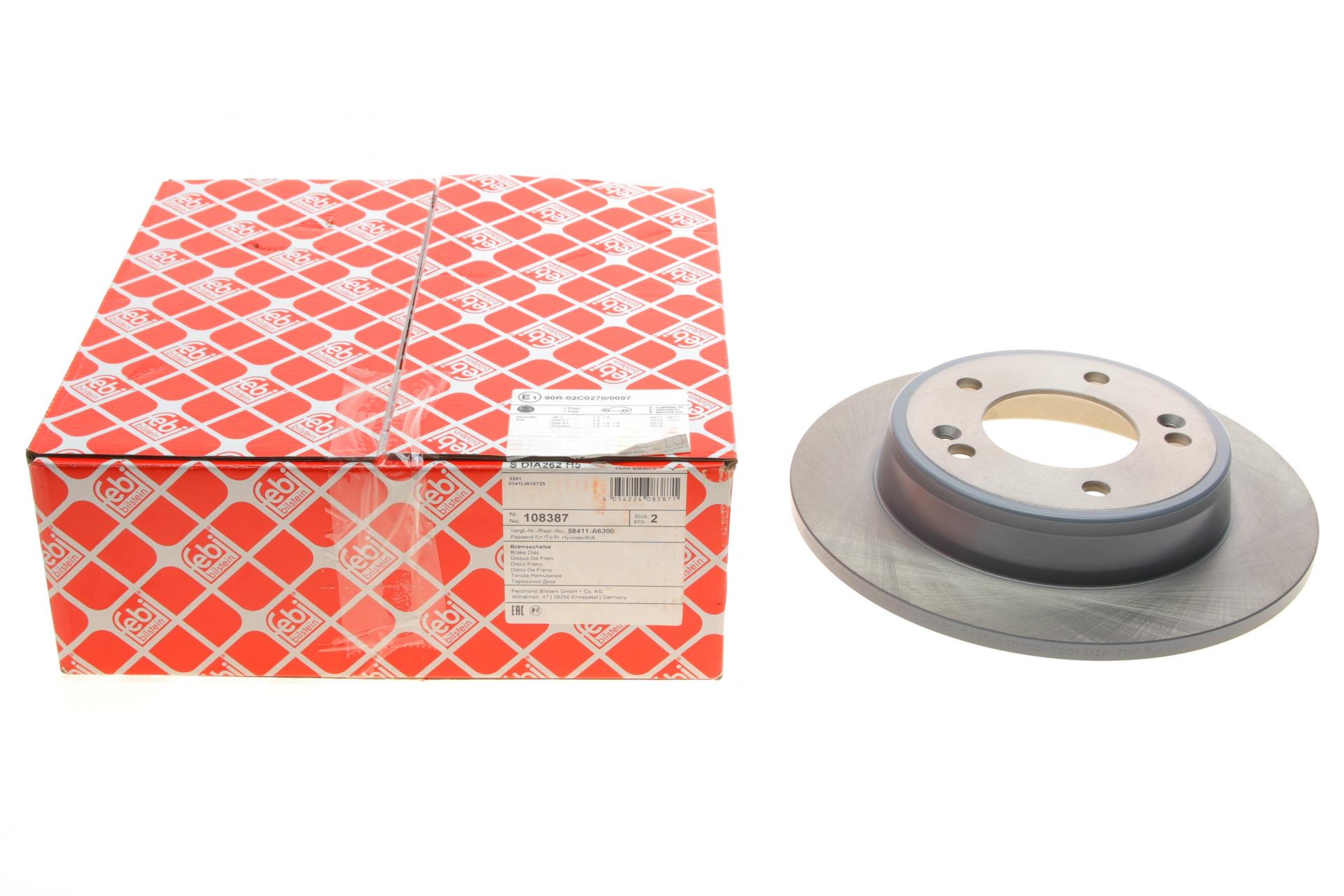 Диск тормозной задний FEBI BILSTEIN для Kia Ceed/Hyundai i30 12- 262x10 мм (108387)