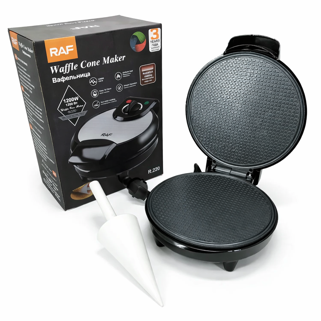 Вафельница для тонких вафель электрическая RAF R-220 круглая/антипригарная поверхность 1200 Вт 18 см (33669637)