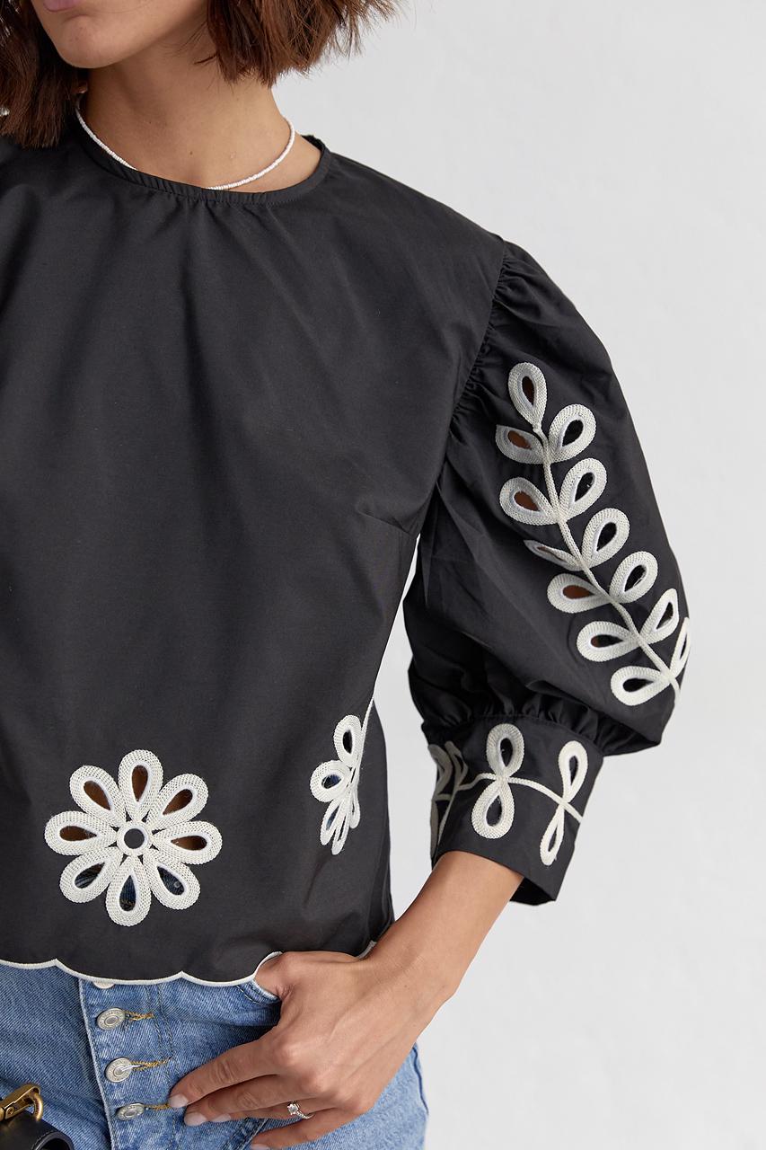 Блузка з рукавами-ліхтариками L Чорний (11290311) - фото 4