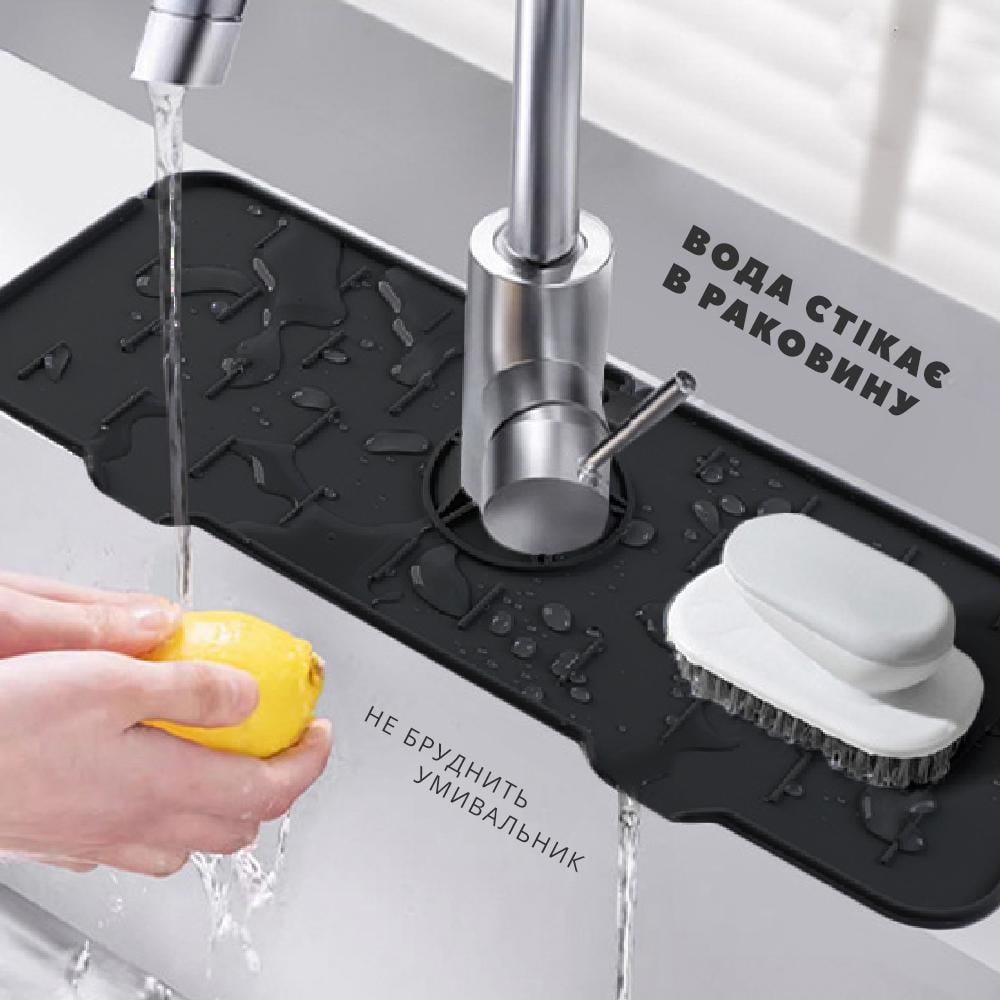 Коврик-подставка на умывальник для губок/мочалок/мыла для кухни и ванной 37х14 см Черный (23942252) - фото 2