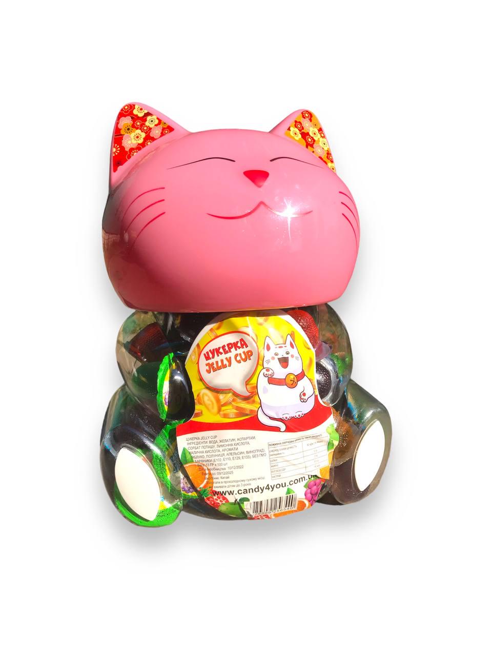 Желе фруктовое в банке-копилка Fruit Jelly Кот 100 шт. Розовый (00000005591)