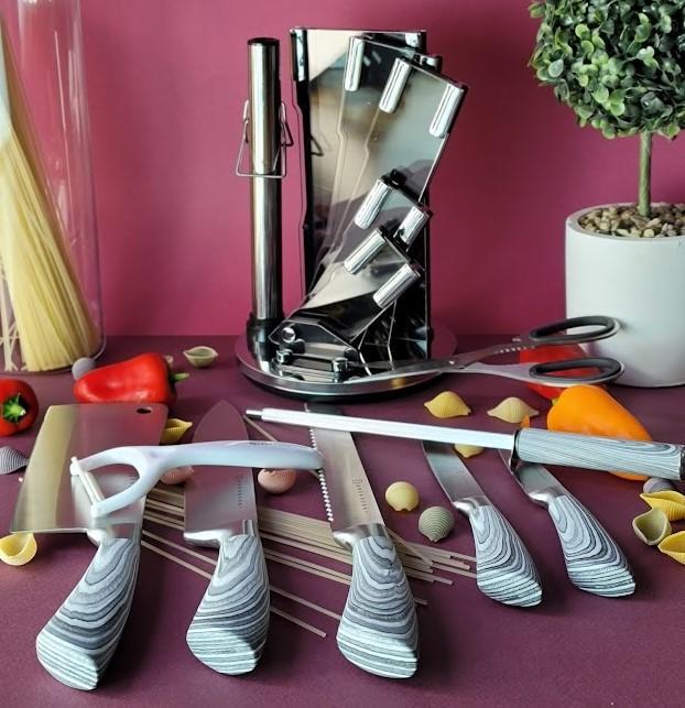 Набор кухонных ножей Edenberg из нержавеющей стали на подставке 9 пр. Серый (EB-913) - фото 4