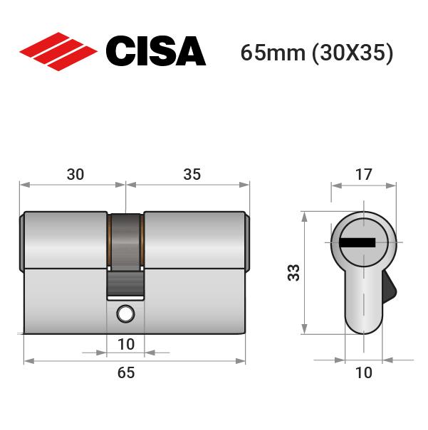 Циліндр замка ключ/ключ Cisa ASIX P8 30х35 нікель матовий (37999) - фото 4