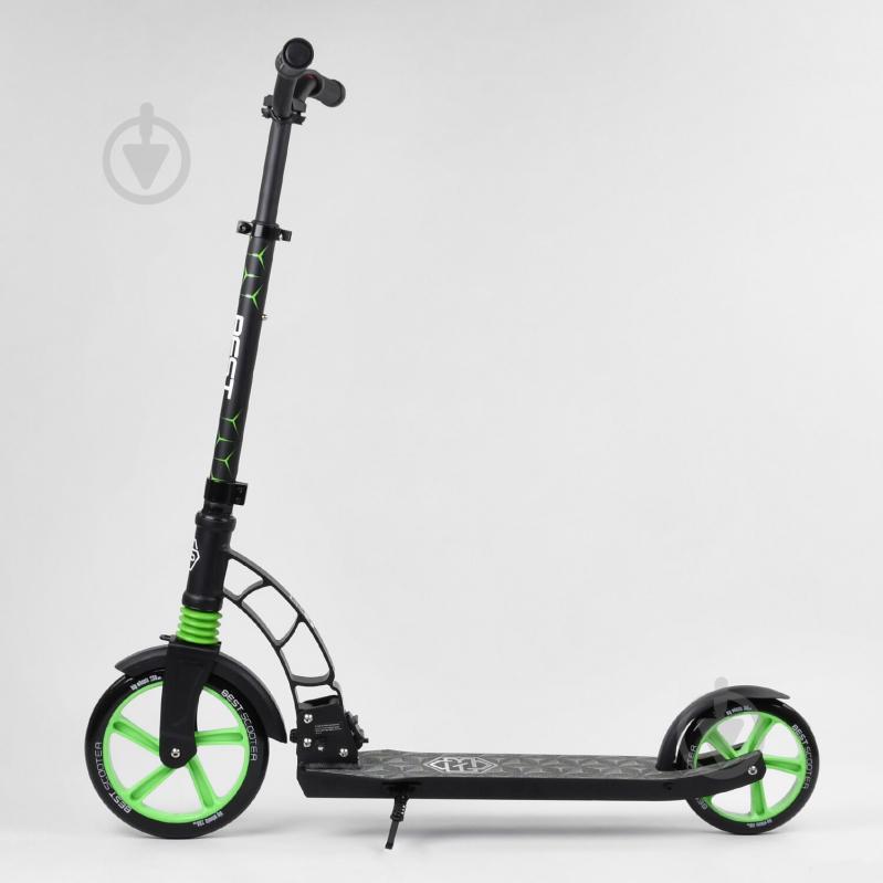 Самокат двухколесный Best Scooter с PU колесами, 1 амортизатором Black/Green (99666) - фото 7