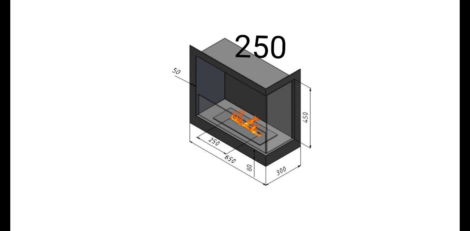 Біокамін вбудований кутовий правий 650 мм з пальником та захисним склом в комплекті лінія вогню 250 мм Чорний (11483098) - фото 2