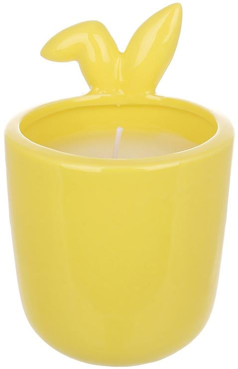 Подсвечник фарфоровый С ушками с восковой свечой 7,5 см Желтый