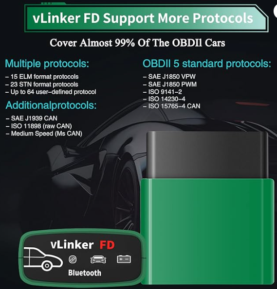 Сканер диагностический Vgate VLinker FD OBD2 Bluetooth 3.0 (1564719854) - фото 3