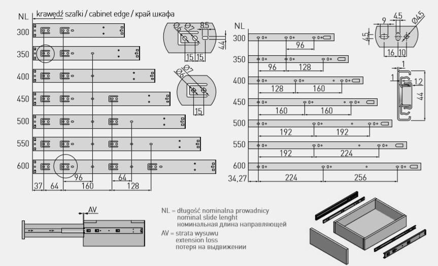 Комплект направляючих GTV Versalite Light з доводчиком L 350 мм (PK-L-H45-350-GX) - фото 2
