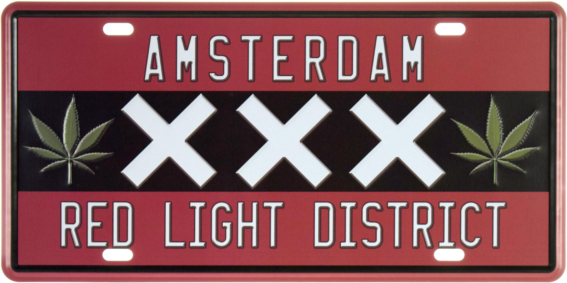 Табличка металева Амстердам Район Червоних Ліхтарів/Amsterdam Red Light District ХХХ 15x30 см - фото 1