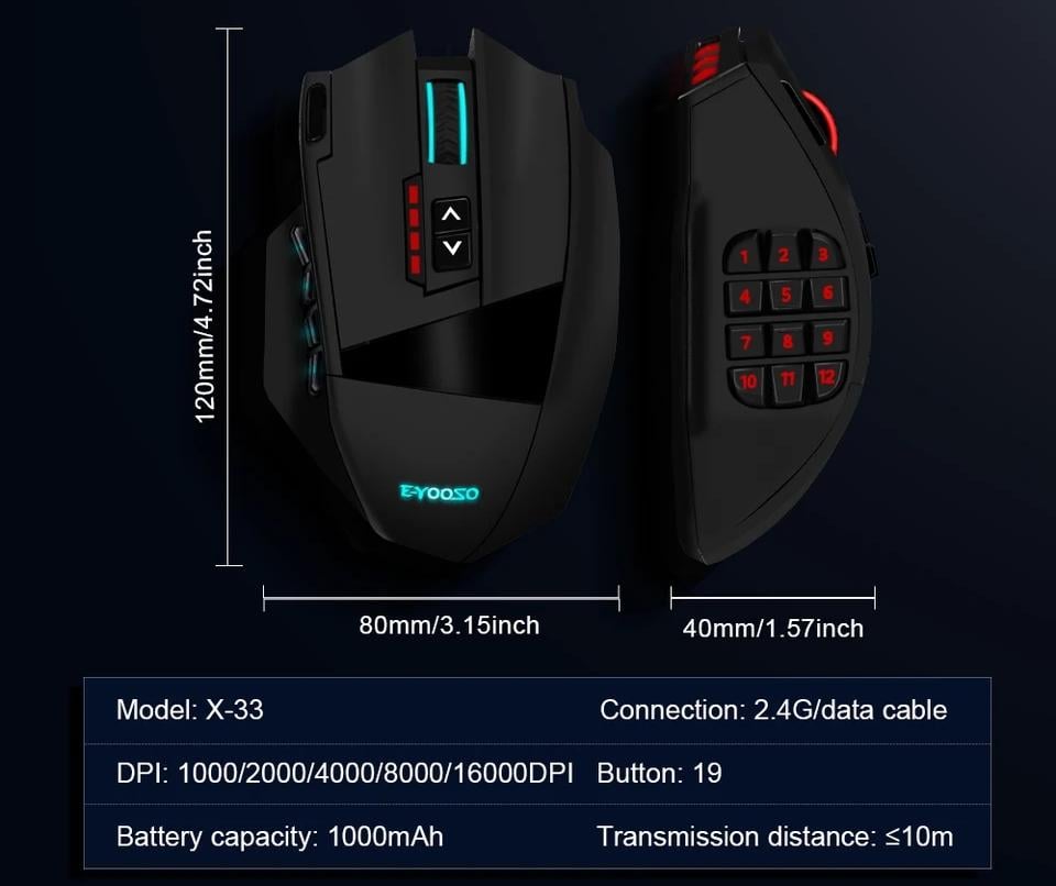 Миша E-YOOSO X33 бездротова ігрова з акумулятором та підсвічуванням 2,4 gHz Black - фото 2