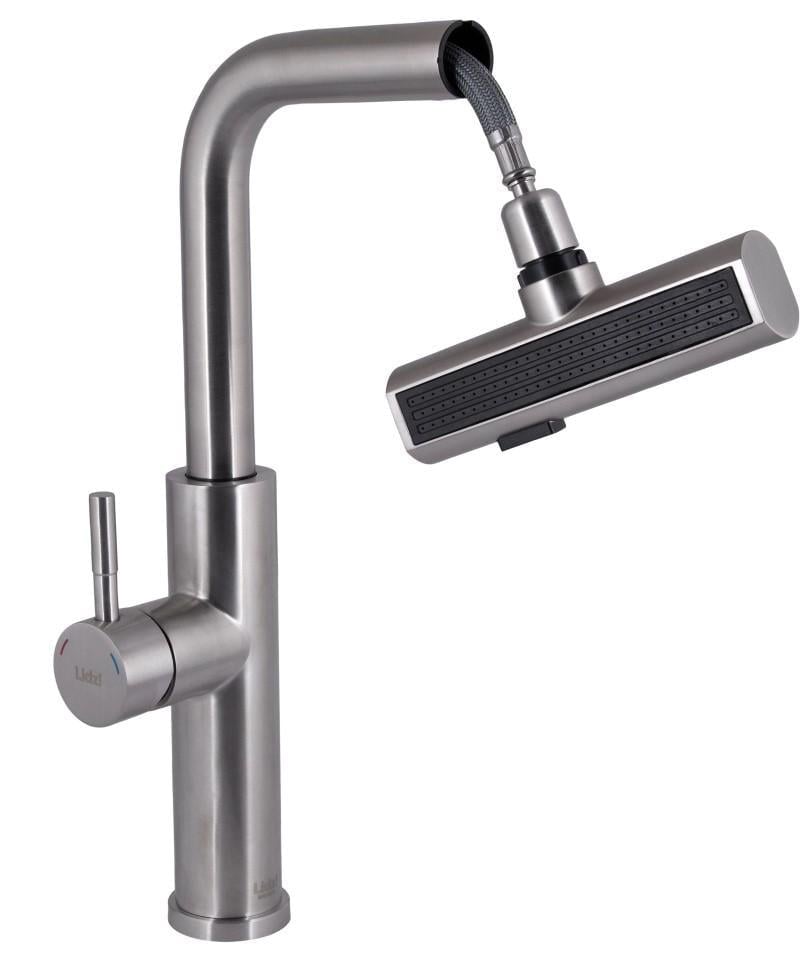 Смеситель для кухни Lidz Aria 015FLT k35 с выдвижным изливом-лейкой Nickel (LDARI015FLTNKS37643)