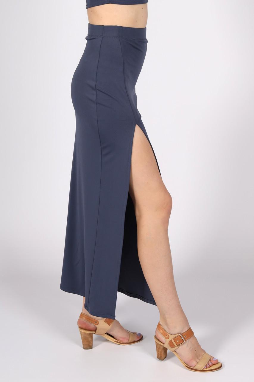 Юбка макси женская из трикотажа с разрезом на правой ноге однотонная р. 48 Графитовый (2484431931) - фото 2 Юбка макси женская из трикотажа с разрезом на правой ноге однотонная р. 48 Графитовый (2484431931) - фото 2