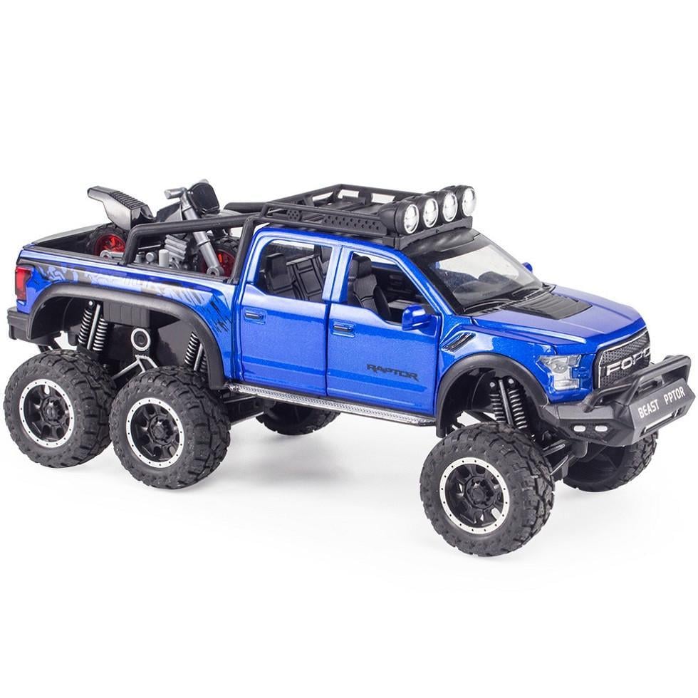 Игрушечная машинка металлическая AutoExpert Ford Raptor Джип Внедорожник 1:24 с мотоциклом Синий (30101091)