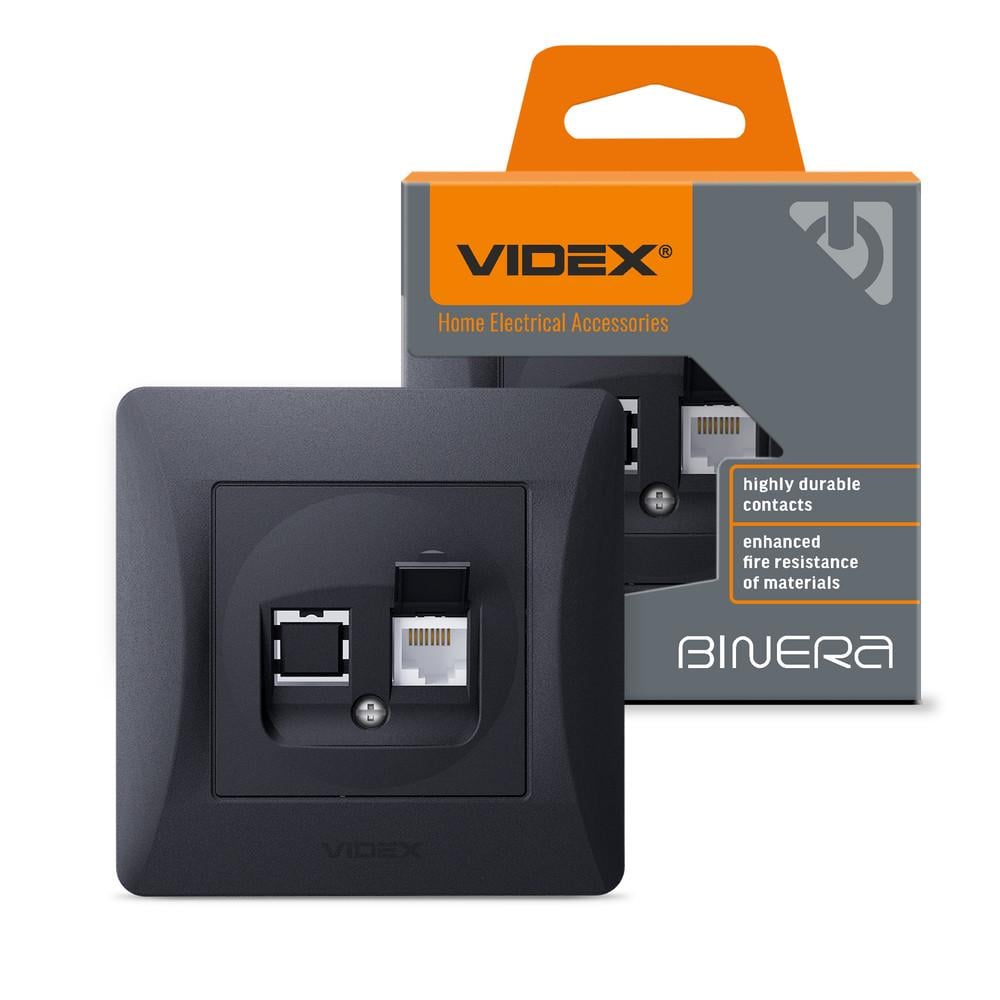 Розетка компьютерная Videx BINERA CAT6 Черный графит (12083)