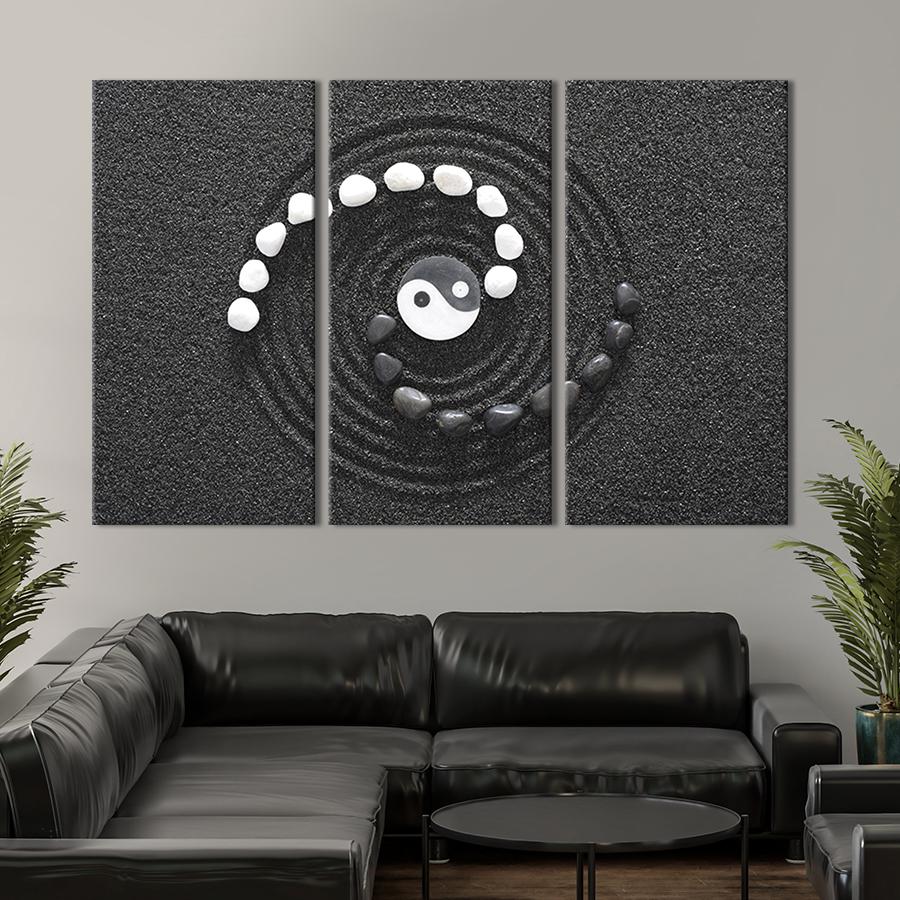 Модульная картина из 3 частей на холсте для интерьера Сакральный символ инь-ян 156x100 см (64-31)