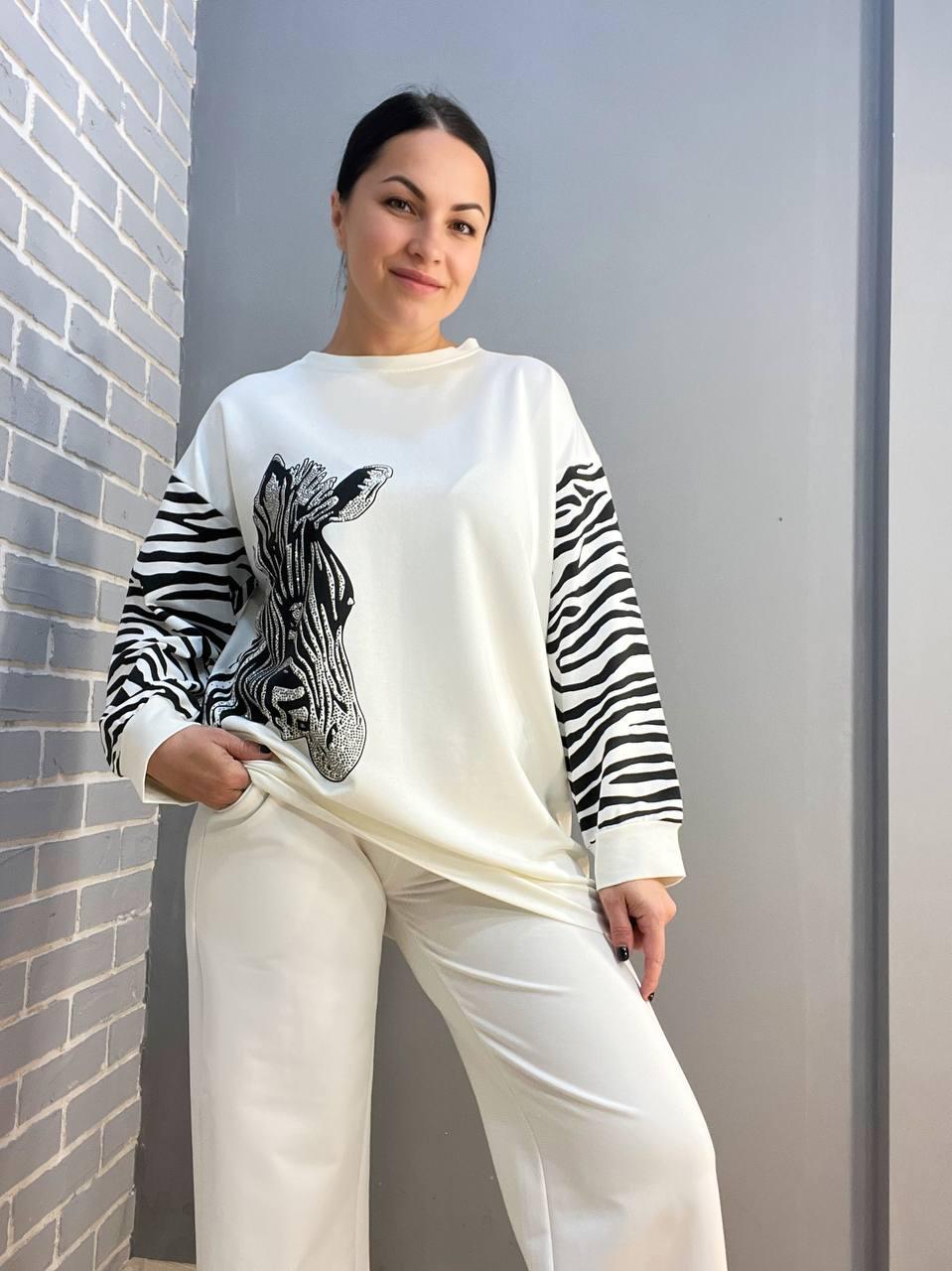 Світшот жіночий LSK 6030 подовжений зебра каміння OS Білий (1762) - фото 4 Світшот жіночий LSK 6030 подовжений зебра каміння OS Білий (1762) - фото 4