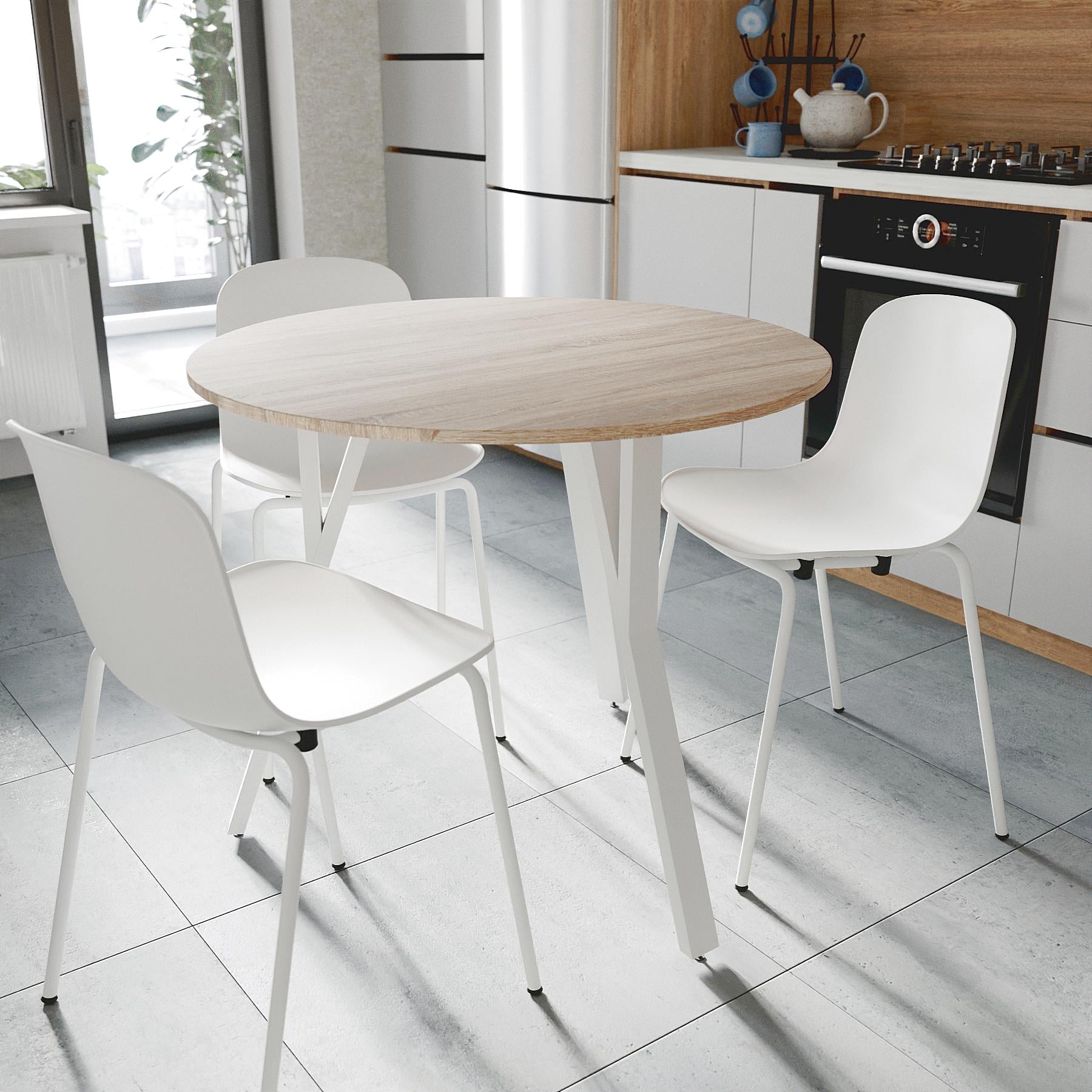 Обідній стіл круглий Ferrum-decor MARSI 3 870-3 метал/ДСП 16 мм 750x870x870 мм Білий/Дуб Сонома (FRD-107429)